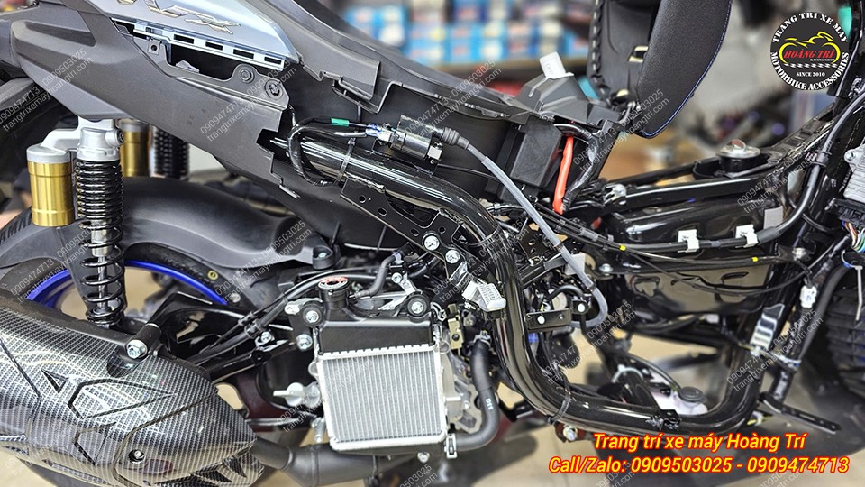 Tổng thể toàn bộ bộ khung bên trong NVX V3 - dàn khung sườn chắc, dày dặn, dây điện bố trí hợp lý