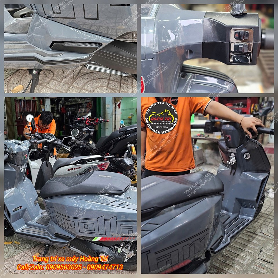 Hình ảnh tổng hợp các chi tiết sau hoàn thiện, cho thấy sự gọn gàng và tinh tế của bộ gác chân tự động