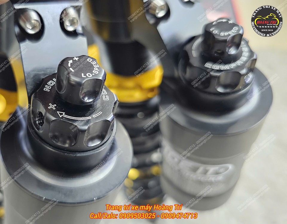 Góc cận chi tiết núm chỉnh compression trên phuộc Ride it R3 DLC cho các dòng Sh 125/150/160/300/350