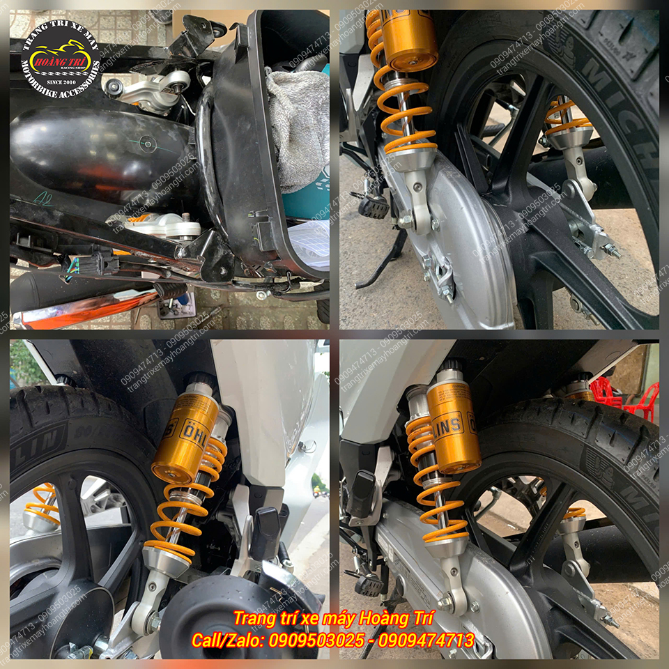 Diện mạo xe trở nên thu hút nhờ tông vàng gold đặc trưng quen thuộc của Ohlins