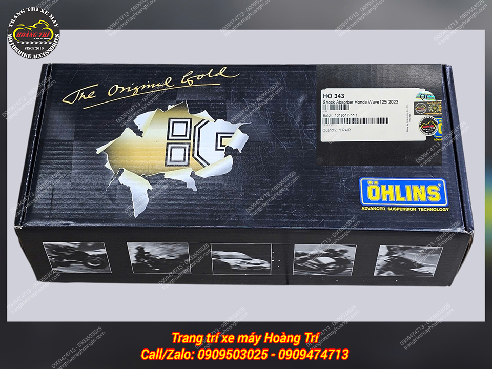 Bao bì sản phẩm phuộc Ohlins HO343 chính hãng - Thiết kế theo đúng phong cách đặc trưng Ohlins