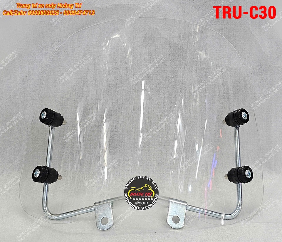 Kính chắn gió TRU-C30 trong suốt, cong nhẹ, lắp đặt bằng pát kim loại chắc chắn