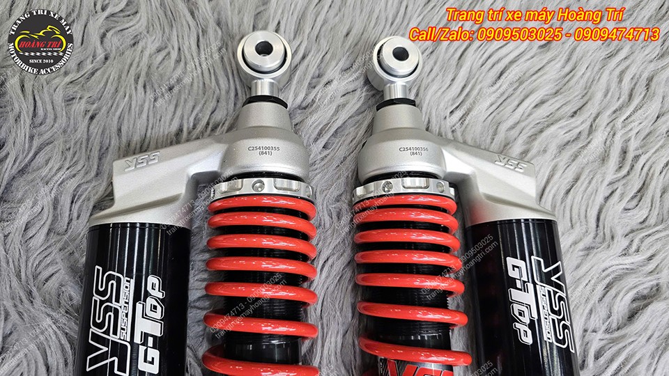 Cặp phuộc YSS G-Top nổi bật với lò xo đỏ và bình dầu đen trên SR GT 200
