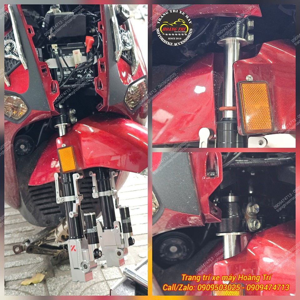 Các góc chụp xe Giorno trong quá trình lắp đặt phuộc trước Kingham