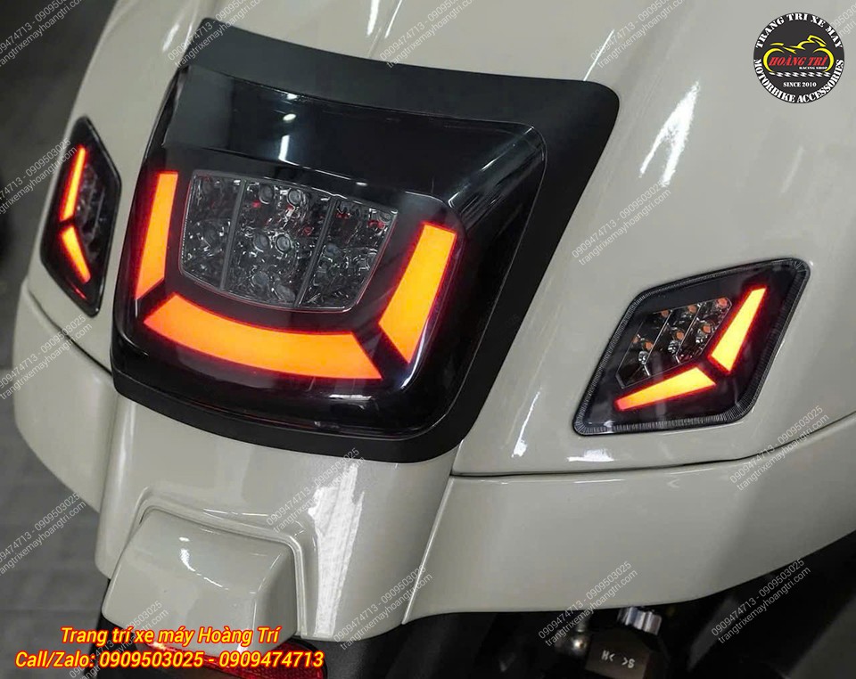 Cụm đèn hậu LED Vespa GTS thiết kế kiểu Zelioni, ánh sáng đỏ nổi bật, tăng nhận diện ban đêm