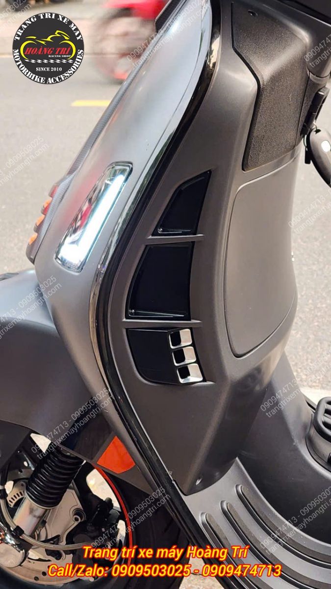 Ốp tản nhiệt nhôm CNC gắn thực tế Vespa GTS, vừa bảo vệ vừa tạo điểm nhấn thể thao