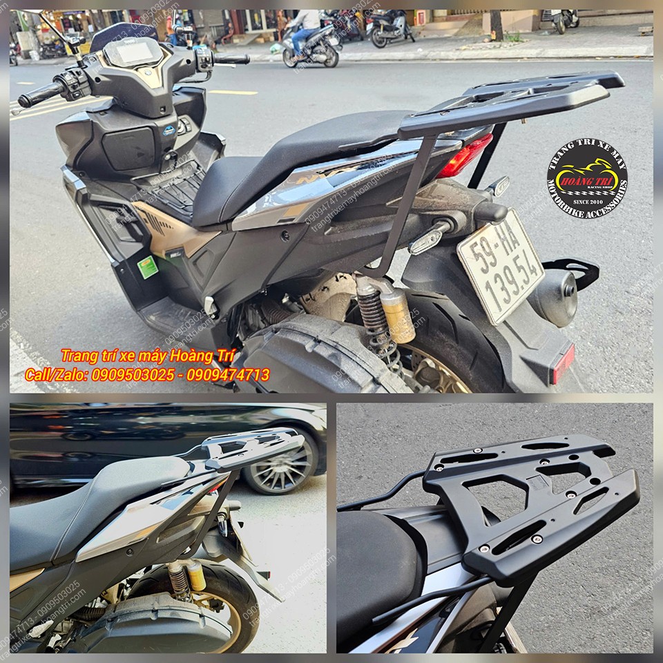 Tổng thể Yamaha NVX sau lắp baga sau monorack rất phù hợp với dáng xe và nâng cấp thùng tiện lợi