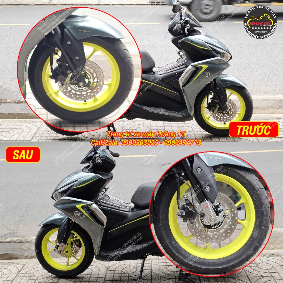 Hình ảnh so sánh trước và sau khi lắp phuộc trước Kingham cho xe NVX, cải thiện hiệu suất nhún