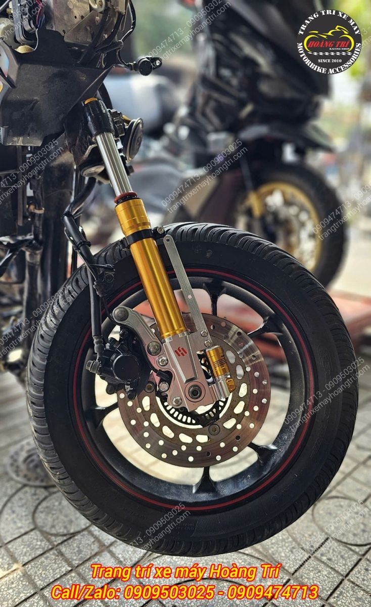 Phuộc Kingham sau khi kết hợp cùng các phụ kiện khác cho dàn chân trước đẹp mắt