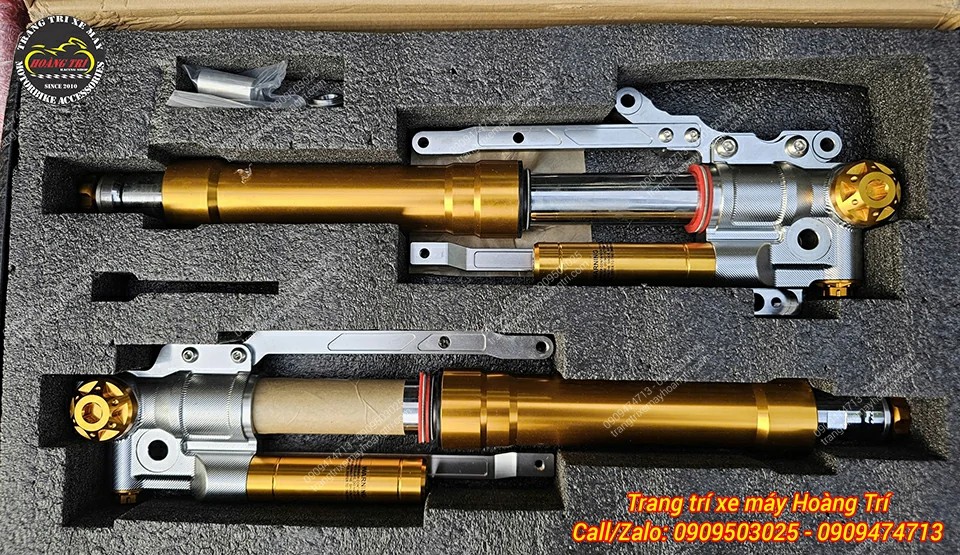 Cặp phuộc Upside Down Kingham màu vàng sắc nét, đầy đủ pát gắn cho PCX 160