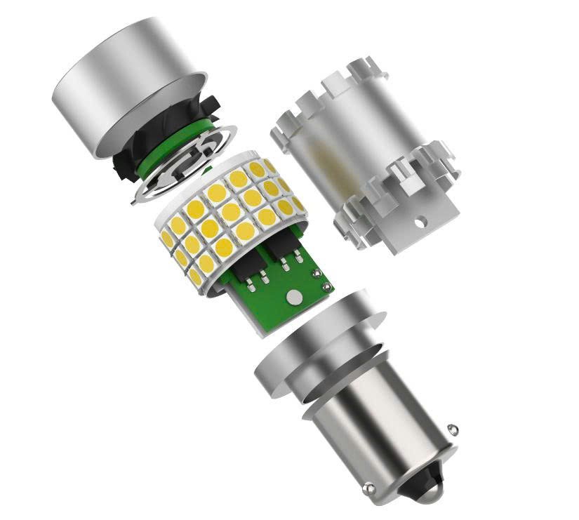 Cấu tạo bóng LED xi nhan HY2 tích hợp quạt làm mát và mạch ổn định điện