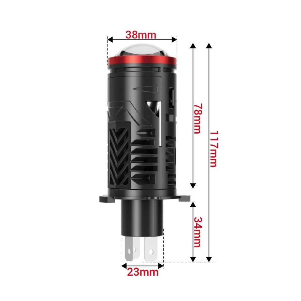 Kích thước bóng LED TJ-H4 Red nhỏ gọn, chiều dài 117mm, dễ dàng lắp cho nhiều dòng xe