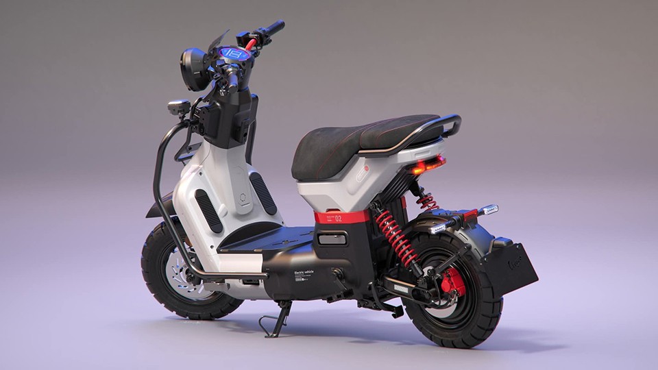 Thiết kế xe điện TYPE3 Pro màu trắng - đỏ, cho thấy tổng thể dáng xe