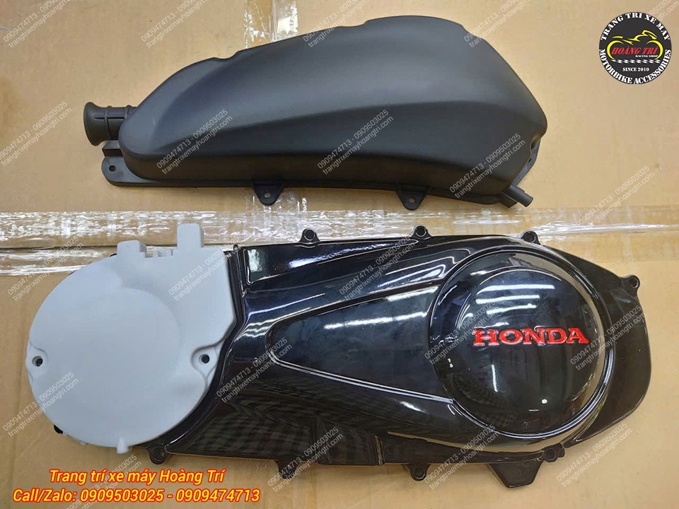 Cận cảnh bộ lốc máy và pô e kiểu SH Ý, nước sơn đen bóng hoàn thiện sắc sảo