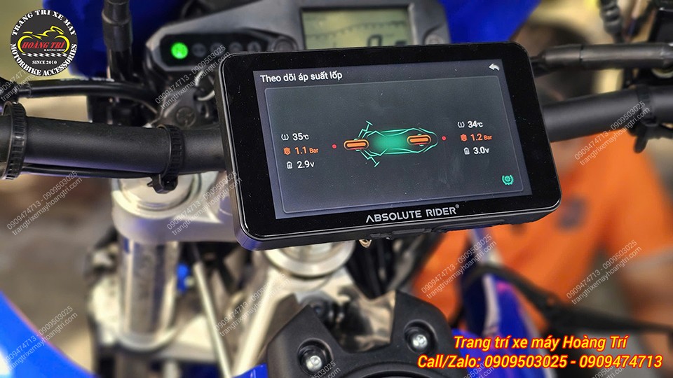 Giao diện cảnh báo áp suất lốp trên Absolute A3, thông báo lốp sau thấp chuẩn