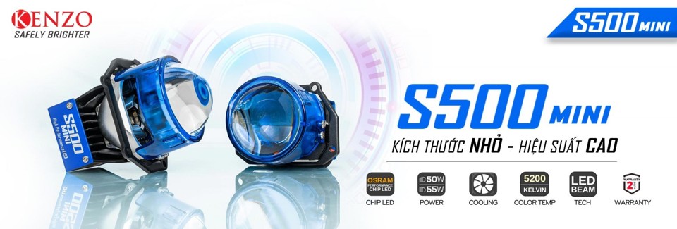 Đèn bi cầu Kenzo S500 Mini nhỏ gọn, công suất cao, phù hợp nhiều dòng xe phổ thông