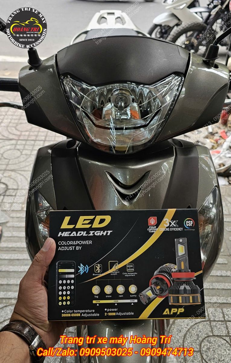 Bóng đèn pha LED R14 H4 lắp SH Ý, ánh sáng mạnh, màu đều, giữ chóa zin