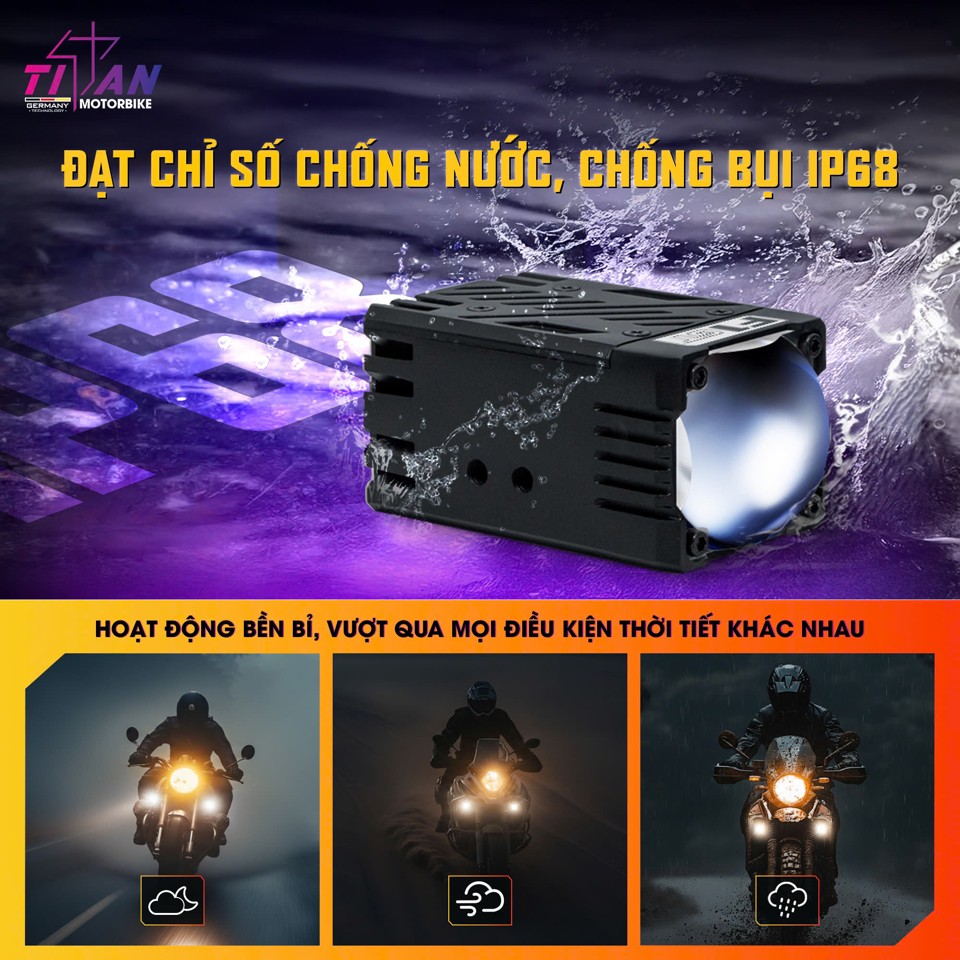 Đèn F1 GT đạt chuẩn chống nước, chống bụi IP68, vận hành ổn định trong mọi điều kiện thời tiết