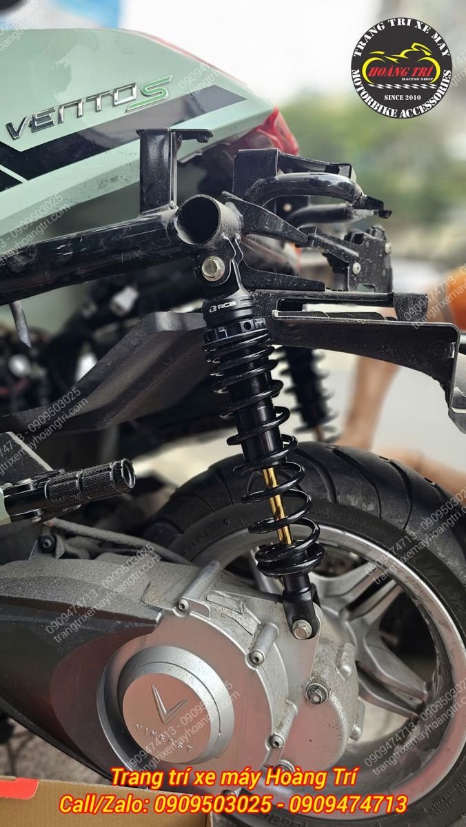 Phuộc RCB Series C2 ti vàng nổi bật dưới gầm xe VinFast Vento, tăng độ cứng cáp