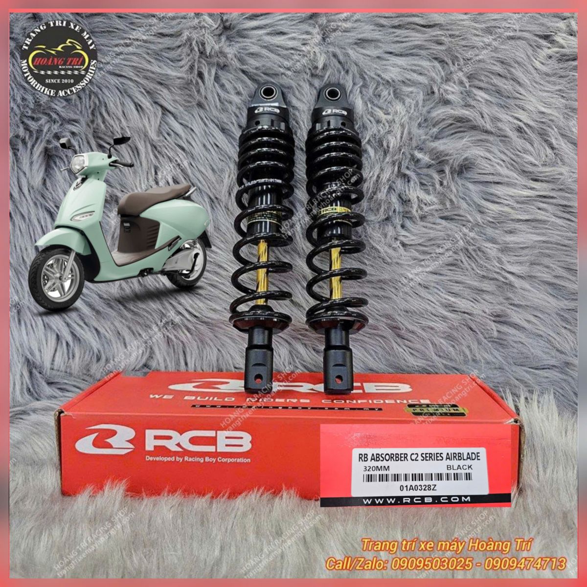 Cận cảnh phuộc Racing Boy chính hãng không bình dầu series C2 lò xo đen ti vàng