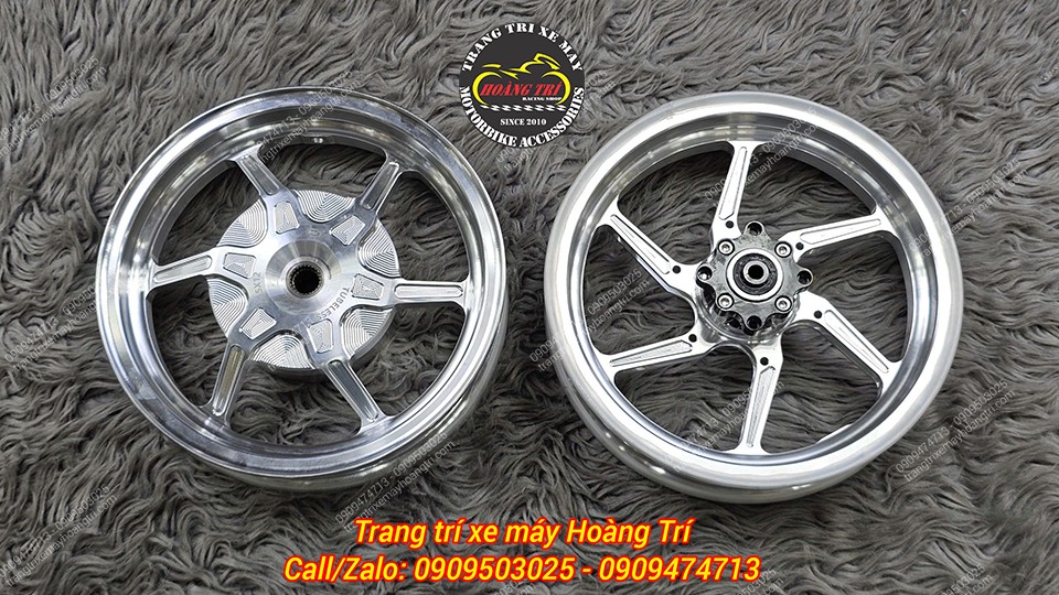 Cặp mâm Scoopy 6 cây BST nhôm đúc CNC sáng bóng được chụp trước khi gửi về cho khách