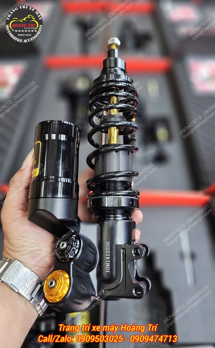 Chi tiết phuộc Racing Boy VR ti vàng, ty lớn, lò xo cứng cáp, hỗ trợ vận hành ổn định