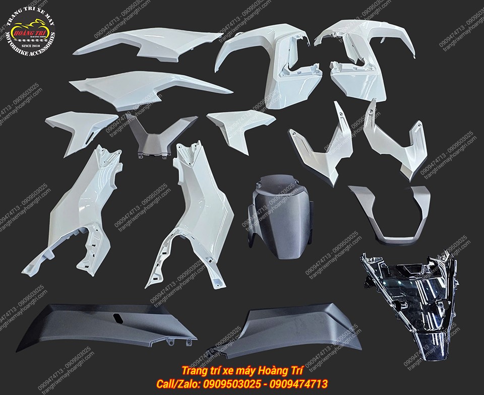 Trọn bộ dàn áo màu trắng ADV 2025 - 2026 màu trắng với 16 món phụ tùng