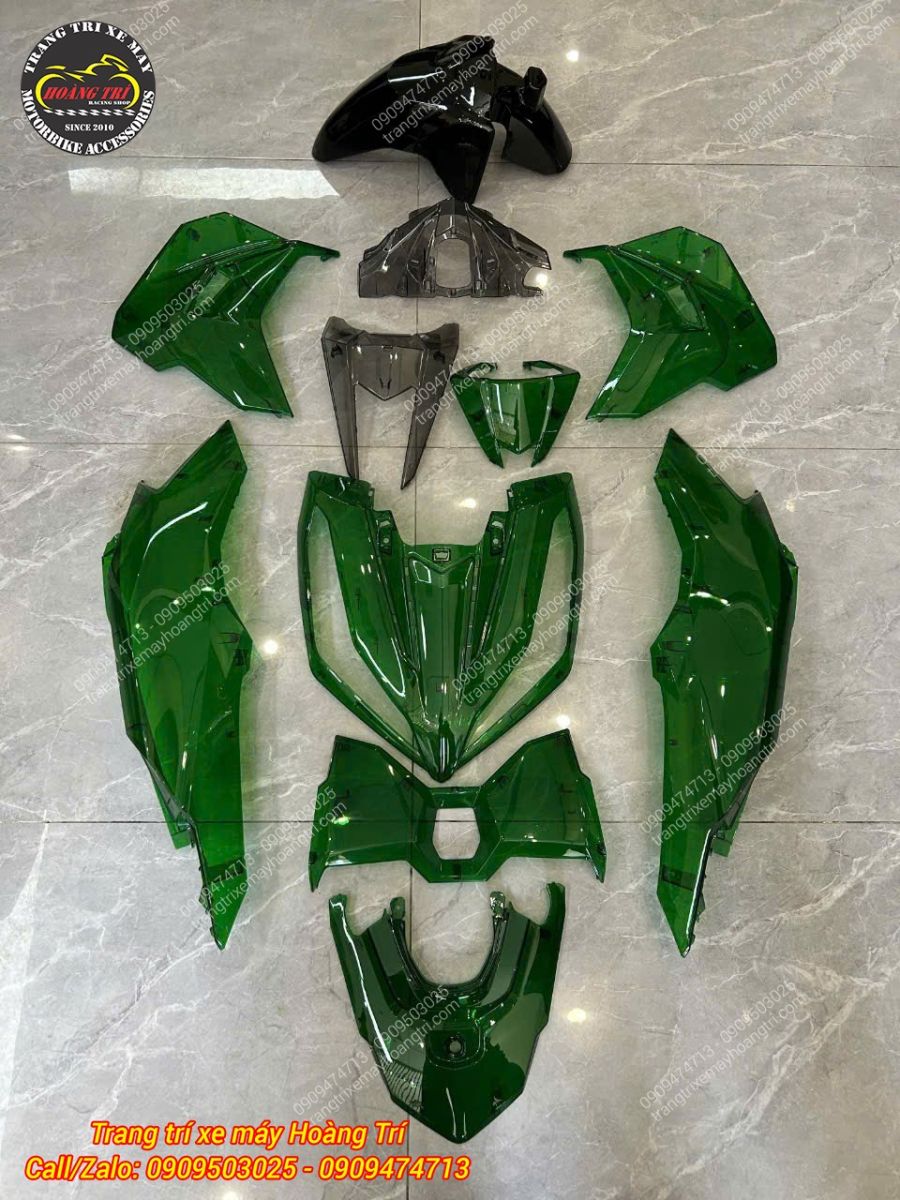 Full dàn áo trong suốt Vario 2023–2025 màu xanh lục, hoàn thiện sắc nét, tạo điểm nhấn độc đáo cho xe
