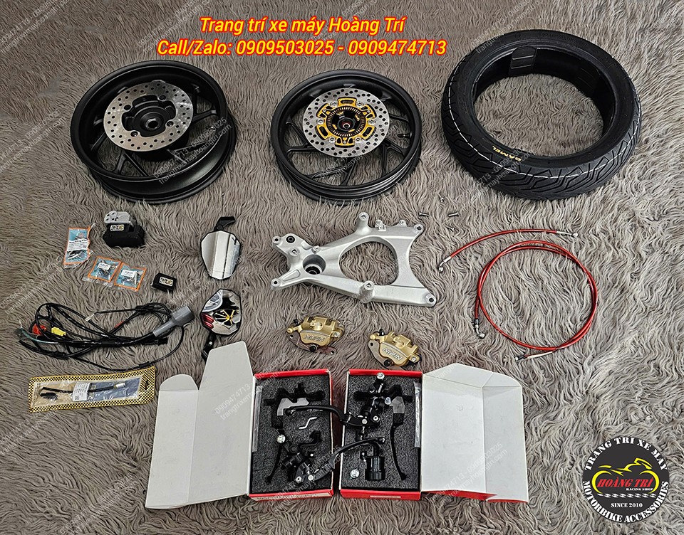 Trọn bộ mâm Vario 160 đen cùng thắng đĩa sau chuẩn bị lắp cho Airblade