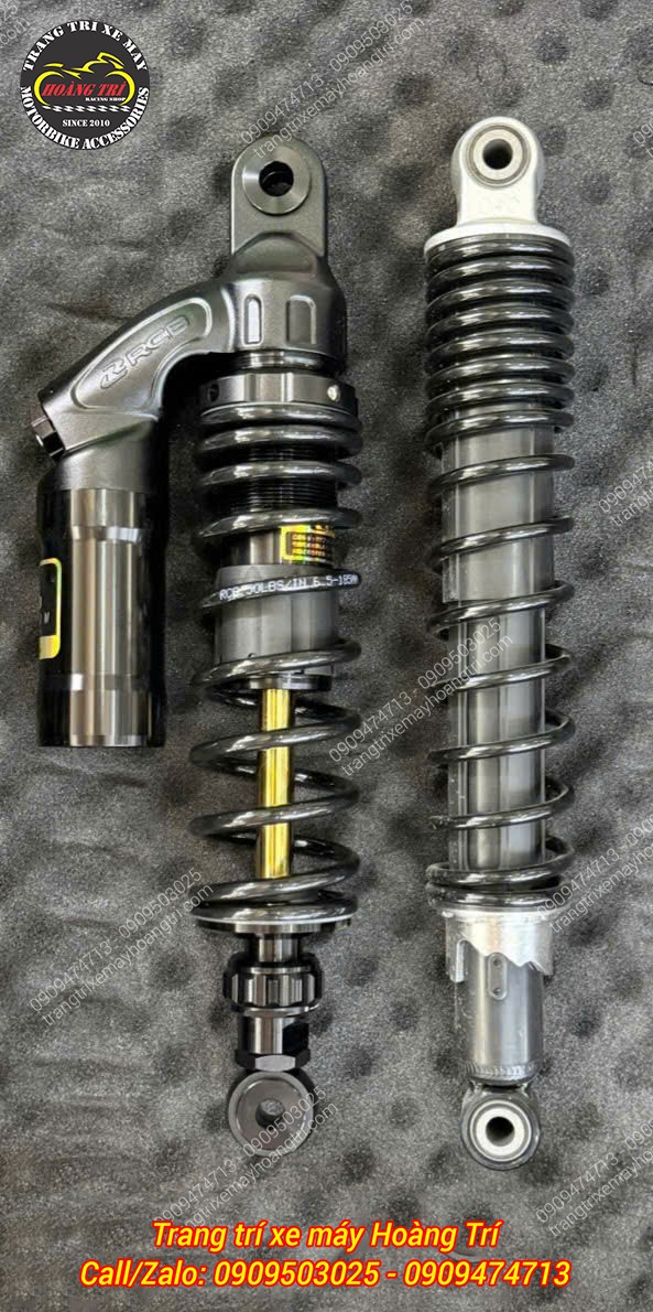 Đặt cạnh phuộc zin là phuộc Racing Boy VD ti vàng thấp hơn 1cm so với Medley