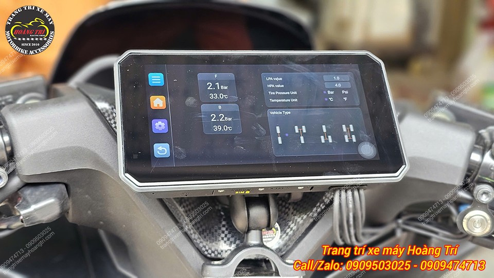 Thông tin áp suất lốp hiển thị rõ trên màn hình T50M23