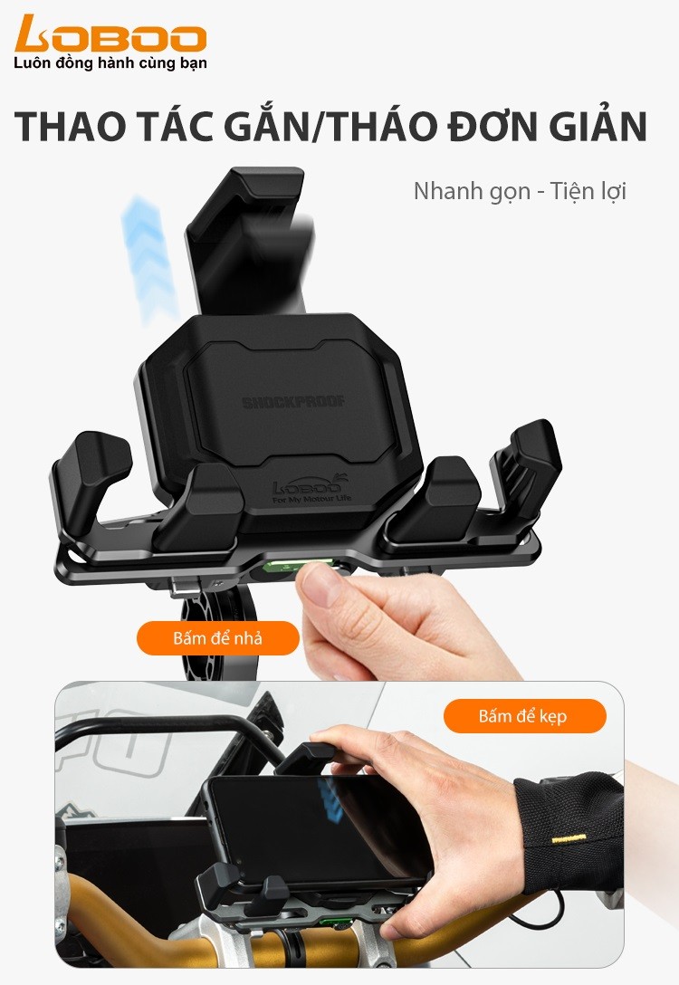 Giá đỡ điện thoại Loboo sạc không dây tháo lắp nhanh chóng, thao tác đơn giản