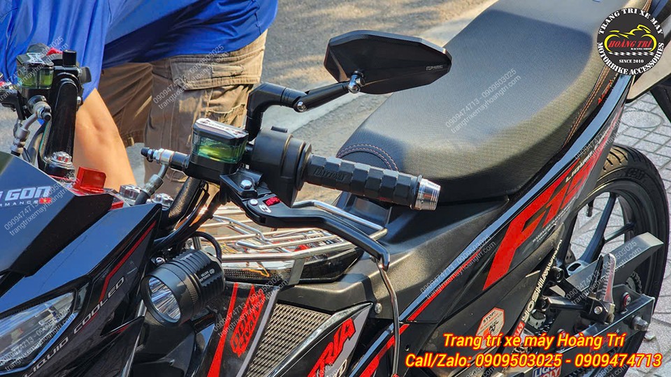 Cùm tay lái trái gắn thêm kính hậu nhôm CNC cao cấp