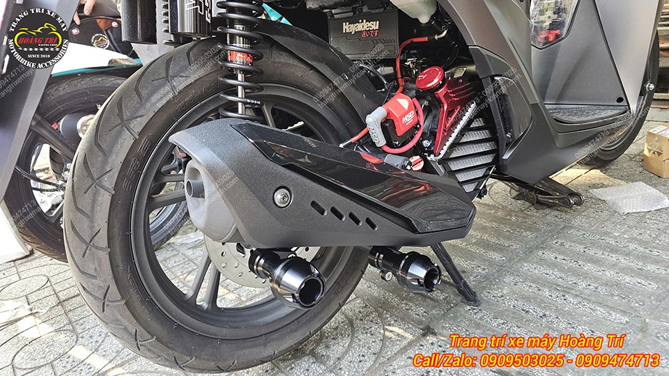 Tổng thể dàn chân sau của Sh 160 với chống đổ pô Sh 160 nhôm CNC