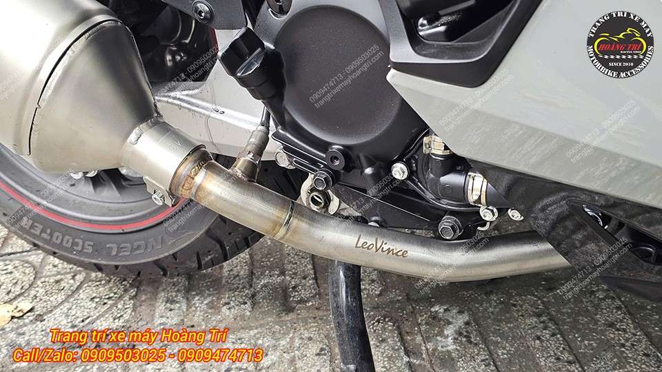 Cổ pô chính hãng Leovince được khắc logo thương hiệu Leovince