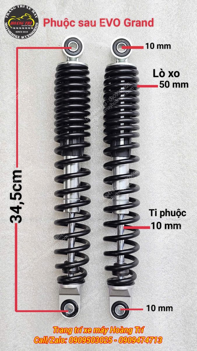 Cận cảnh chi tiết kích thước của cặp phuộc zin trên xe EVO Grand