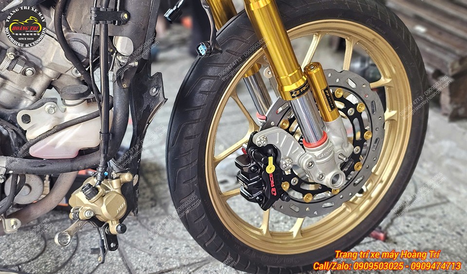 Cận cảnh phuộc trước RCB đi cùng đĩa thắng lớn Boushi cải thiện hiệu suất phanh