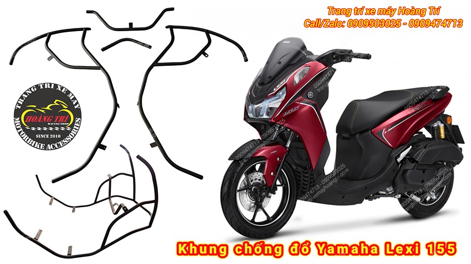Tổng thể khung chống đổ Yamaha Lexi 155 thiết kế chắc chắn giúp bảo vệ xe khi va chạm hiệu quả