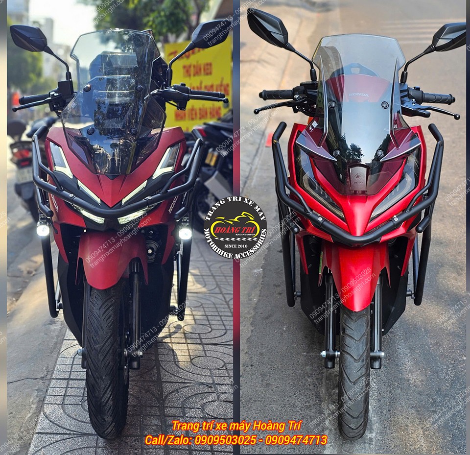 So sánh thực tế kính ADV 150 bên trái và ADV 750 bên phải trên xe Vario