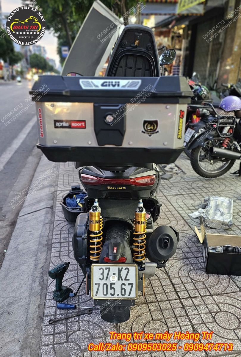 Toàn bộ phần đuôi Aprilia SR GT 200 sau khi nâng cấp Ohlins AP 243 chính hãng