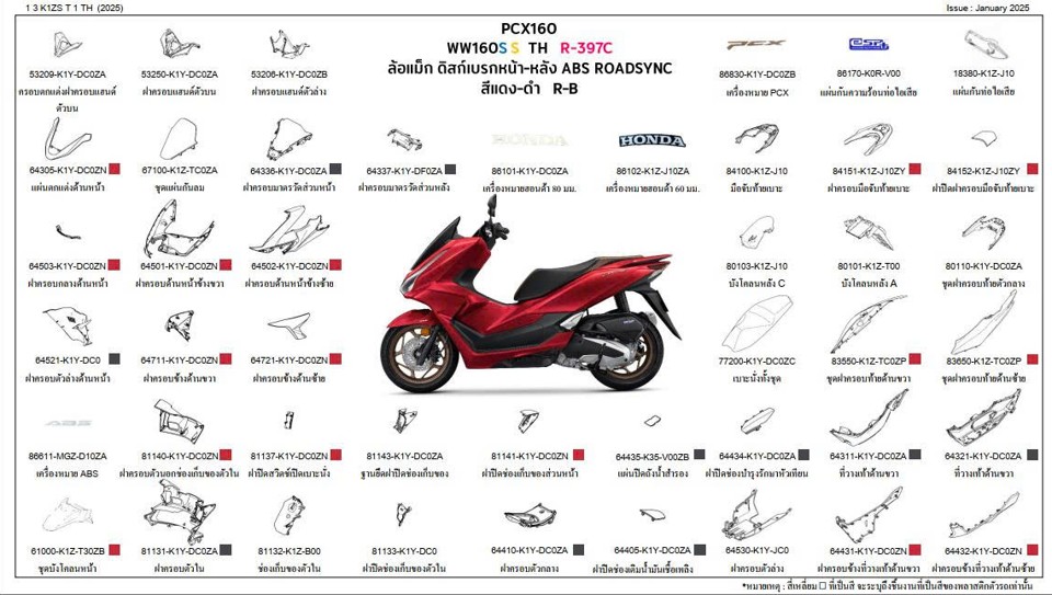 Dàn áo PCX 160 2025-2026 chính hãng Thái Lan (Màu đỏ)
