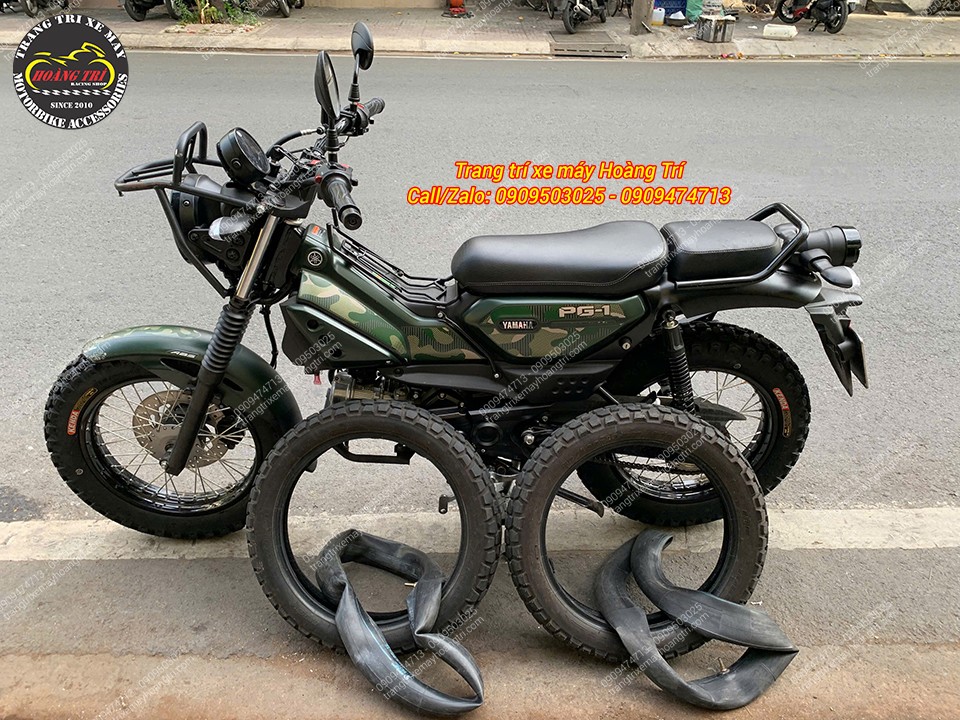 Chi tiết bánh trước Yamaha PG-1 ABS 2026 sau khi thay vỏ không ruột gai lớn cá tính