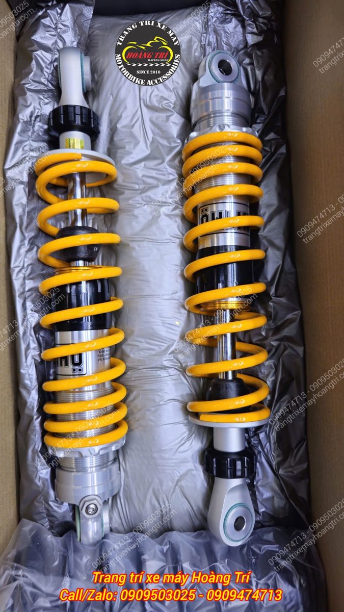 Cận cảnh cặp phuộc sau Ohlins chính hãng lò xo vàng nổi bật đầy cao cấp cho Wave A