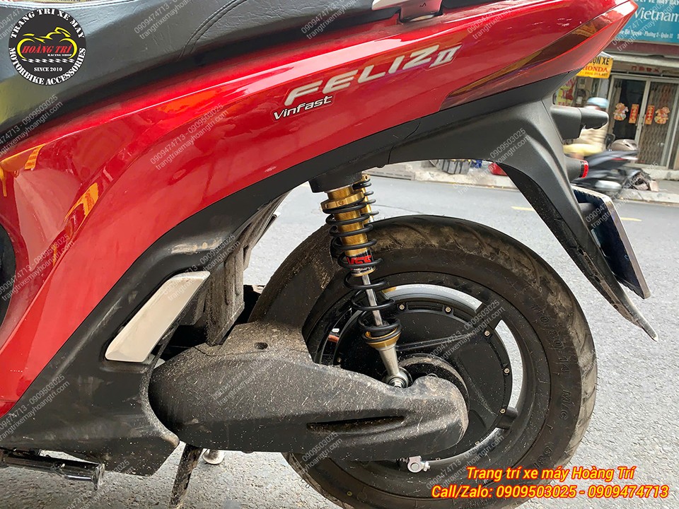 Tổng thể dàn chân VinFast Feliz sau khi nâng cấp phuộc YSS G-Series thể thao và chắc chắn
