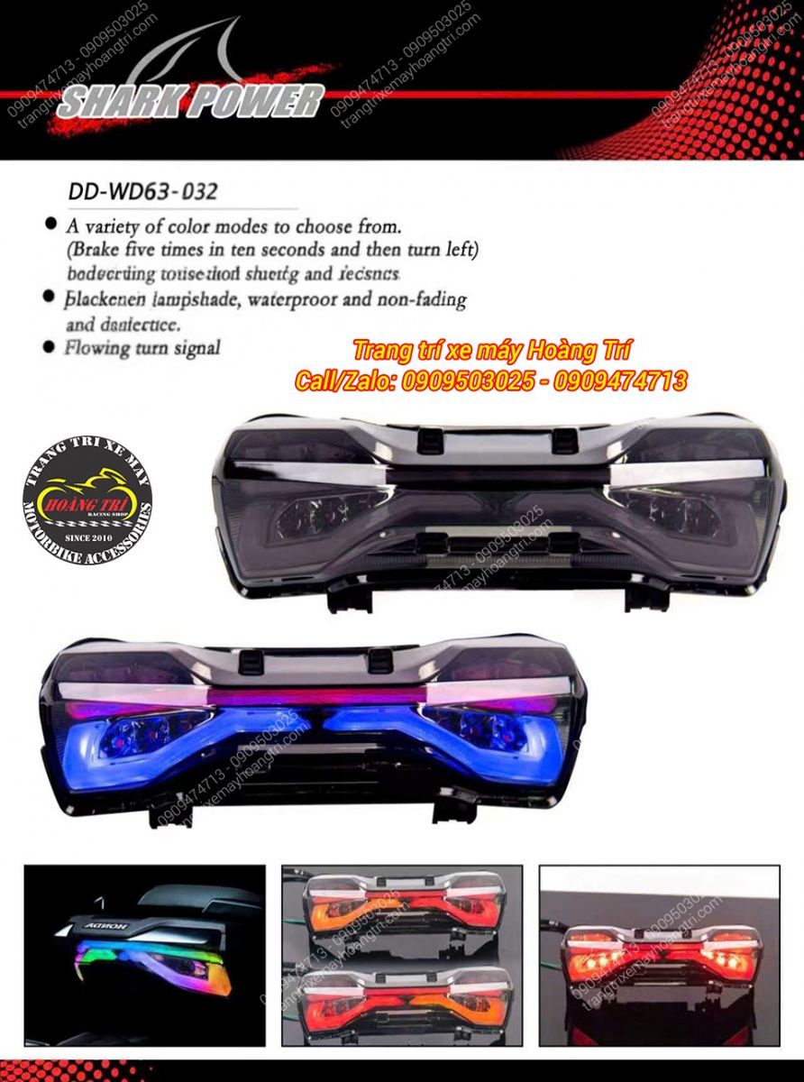 Cụm đèn hậu LED Audi Shark Power ADV 150/160 tích hợp nhiều chế độ màu và xi nhan chạy hiện đại