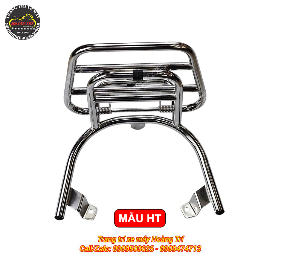 Cận cảnh baga sau tựa lưng VinFast Feliz hoàn thiện inox sáng bóng chắc chắn, lắp đặt chuẩn xe