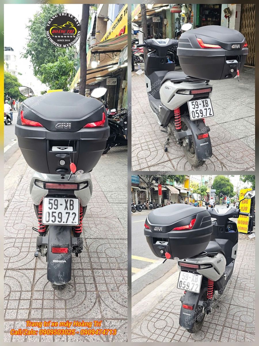 Các góc view tổng thể Honda ICON E sau khi trang bị thùng Givi và baga tựa lưng