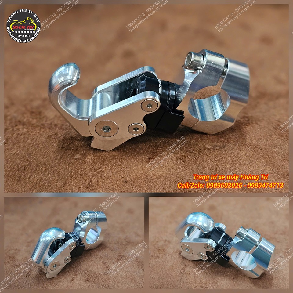 Chi tiết móc treo Biker nhôm CNC cao cấp, kết cấu cứng cáp và thao tác gập mở dễ dàng