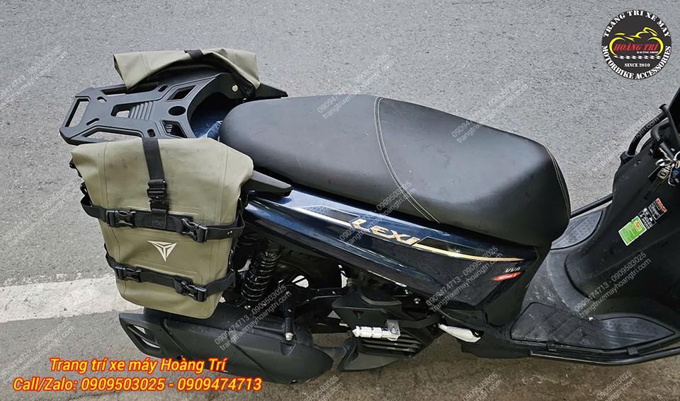 Baga sau nhôm đúc Yamaha Lexi 155 kết hợp túi treo hông Motowolf, tăng tiện ích cho hành trình dài