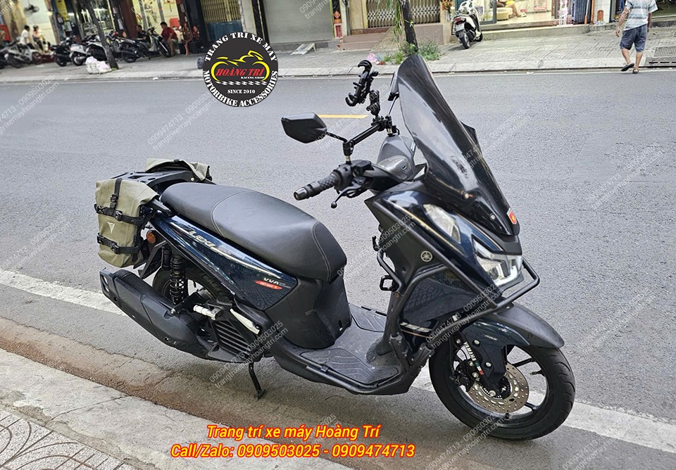 Tổng thể Yamaha Lexi 155 hoàn thiện cùng baga sau nhôm đúc, phù hợp lắp túi hông Motowolf gọn gàng